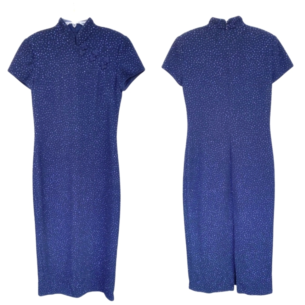 David Warren Petites Midnight Blue Sparkly w/ Mandarin Collar. Made in USA!